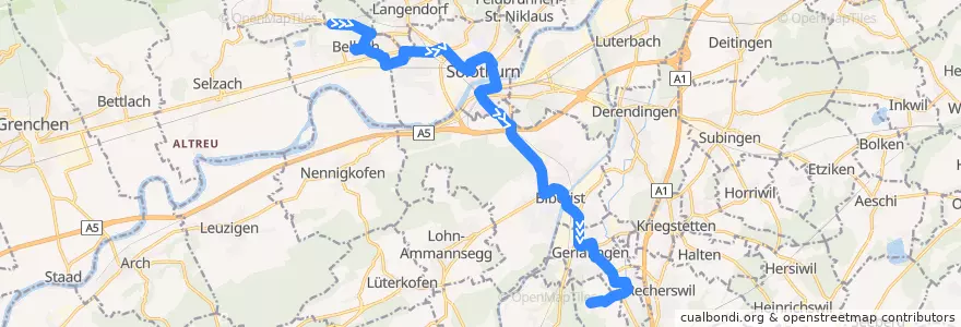 Mapa del recorrido Bus 2: Bellach => Zielebach de la línea  en Soleure.