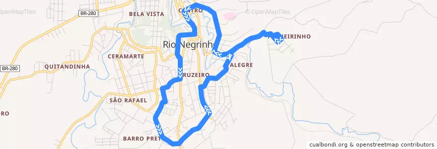 Mapa del recorrido Barro Preto/Pinheirinho de la línea  en Rio Negrinho.