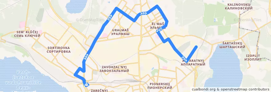 Mapa del recorrido Автобус 09. Заречный - Промышленный проезд de la línea  en городской округ Екатеринбург.