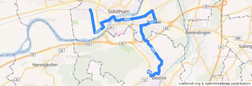 Mapa del recorrido Bus 6: Biberist RBS => Solothurn Allmend de la línea  en Bezirk Wasseramt.