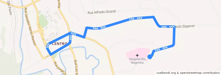 Mapa del recorrido Hospital de la línea  en Rio Negrinho.