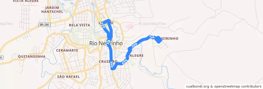 Mapa del recorrido Pinheirinho de la línea  en Rio Negrinho.