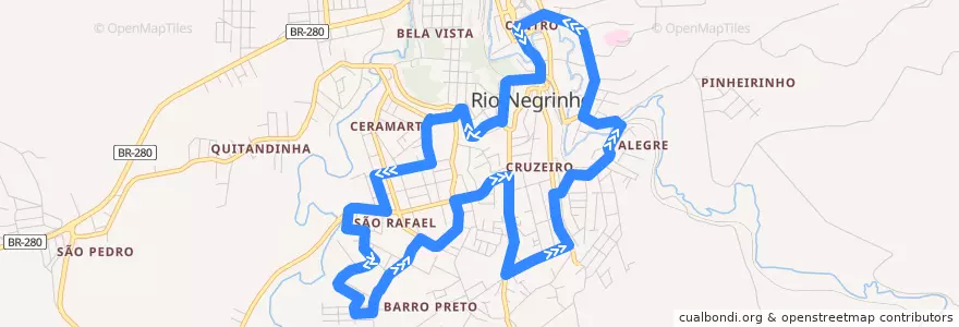 Mapa del recorrido São Rafael / Cruzeiro de la línea  en Rio Negrinho.