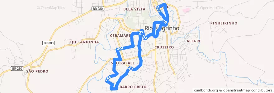 Mapa del recorrido São Rafael via Ceramarte de la línea  en Rio Negrinho.