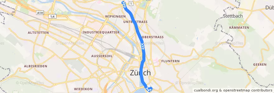 Mapa del recorrido Tram 15: Bucheggplatz → Bahnhof Stadelhofen de la línea  en Цюрих.