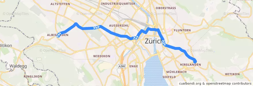 Mapa del recorrido Tram 3: Albisrieden → Klusplatz de la línea  en Zürich.