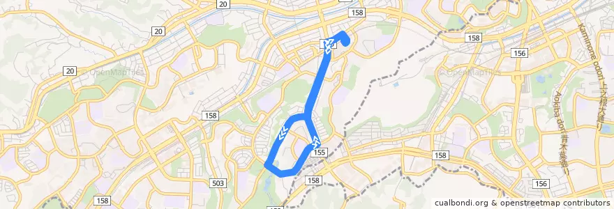Mapa del recorrido 堀01 de la línea  en 八王子市.
