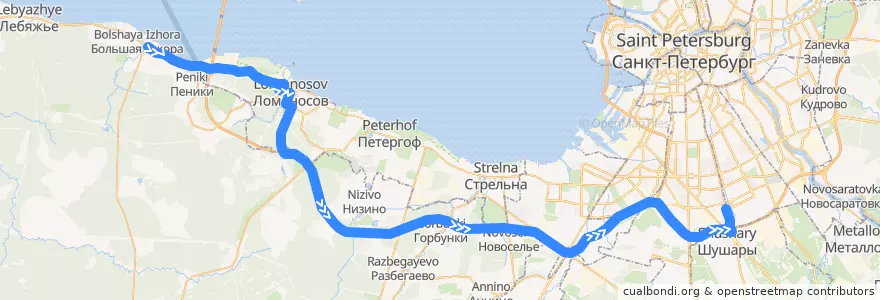 Mapa del recorrido Автобус № 403: Большая Ижора => cтанция метро «Купчино» de la línea  en Ленинградская область.