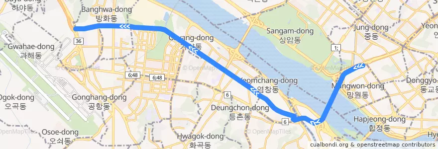 Mapa del recorrido 672 de la línea  en 首尔.