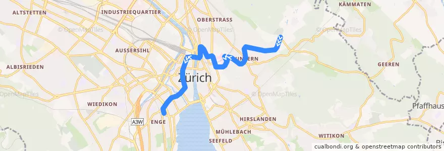 Mapa del recorrido Tram 6: Zoo → Bahnhof Enge de la línea  en Zürich.