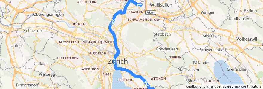 Mapa del recorrido Tram 11: Auzelg → Rehalp de la línea  en Цюрих.