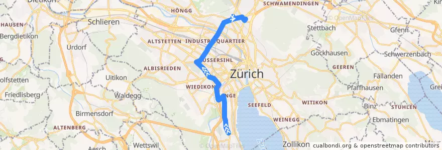 Mapa del recorrido Bus 72: Zürich, Morgental → Milchbuck de la línea  en Zürich.