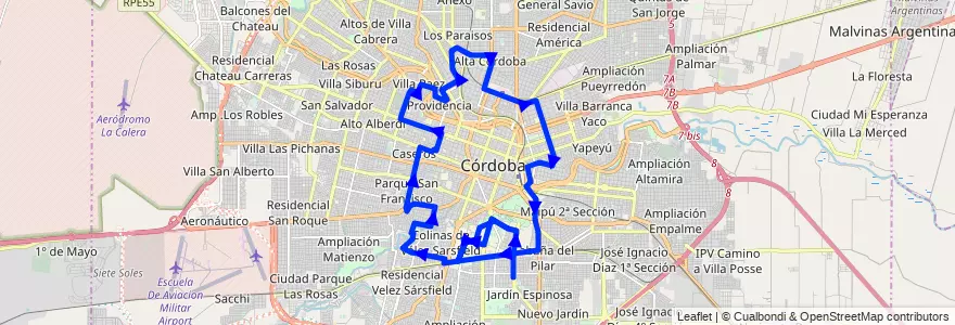 Mapa del recorrido 500 de la línea Circunvalacion en Municipio de Córdoba.