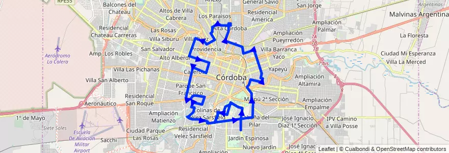 Mapa del recorrido 501 de la línea Circunvalacion en Municipio de Córdoba.