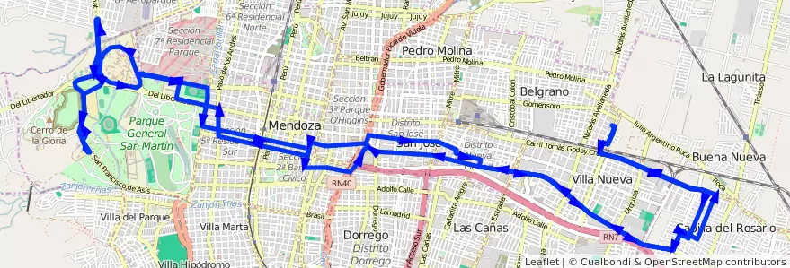 Mapa del recorrido 51 - Bº Santa Ana - U.N.C - Liceo Agricola - E.G.B. de la línea G05 en Mendoza.