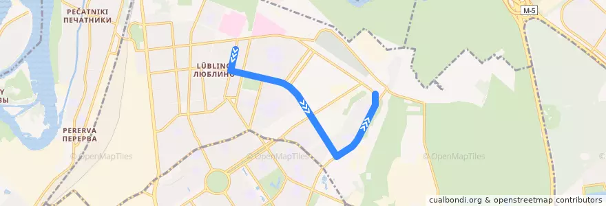 Mapa del recorrido Автобус 201: Больница имени Семашко - 14 микрорайон Марьинского парка de la línea  en район Люблино.