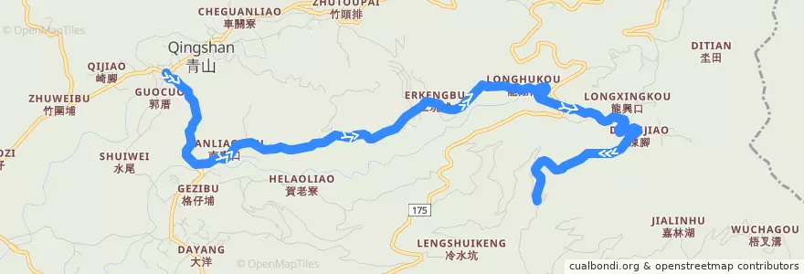 Mapa del recorrido 黃7(延駛仙公廟_往程) de la línea  en Dongshan.