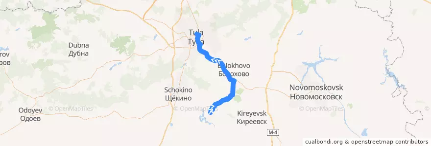 Mapa del recorrido Автобус №112: Липки — Тула (Заречье) (через 10 шахту) de la línea  en Тульская область.