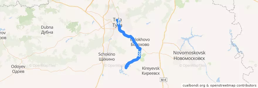 Mapa del recorrido Автобус №112: Тула (Заречье) — Липки (через 10 шахту) de la línea  en Тульская область.