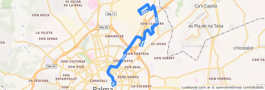 Mapa del recorrido Bus 10: Sindicat => Sa Indioteria de la línea  en Palma.