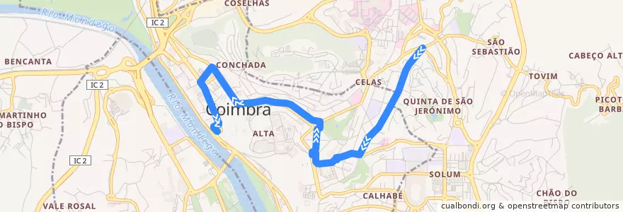 Mapa del recorrido 4: Santo António dos Olivais => Estação Nova de la línea  en Sé Nova, Santa Cruz, Almedina e São Bartolomeu.