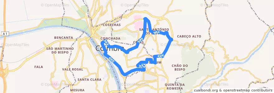 Mapa del recorrido 7: Arnado => Celas => Tovim => Solum => Arnado de la línea  en Coimbra.