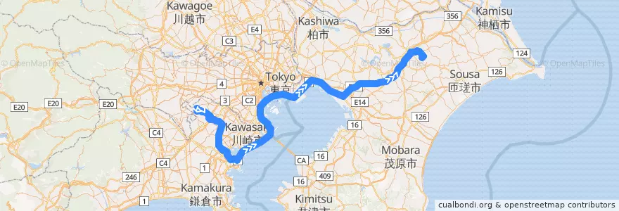 Mapa del recorrido リムジンバス　新百合ヶ丘駅⇒成田空港 de la línea  en Япония.