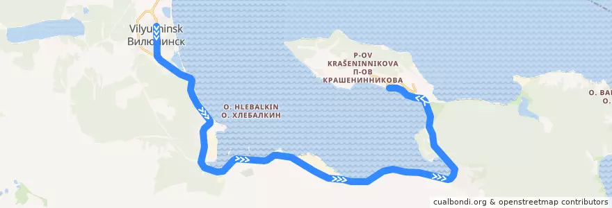 Mapa del recorrido Автобус № 8: Приморский-Рыбачий(ДОФ) de la línea  en Вилючинский городской округ.