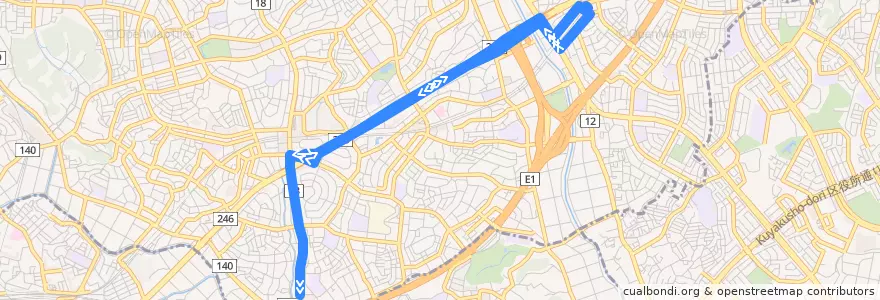 Mapa del recorrido 東急バス　市が尾駅の出入庫便 de la línea  en 青葉区.