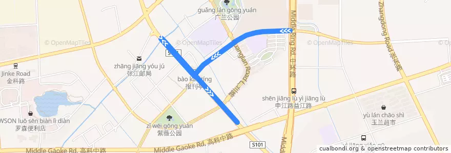 Mapa del recorrido 636路 de la línea  en 浦东新区.