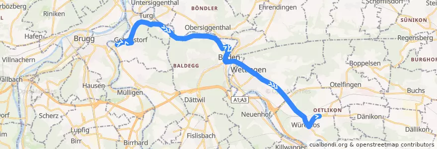 Mapa del recorrido Bus 1: Gebenstorf => Würenlos de la línea  en Bezirk Baden.