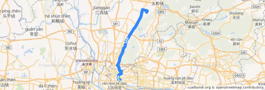 Mapa del recorrido 76A路(农讲所-龙归永兴村总站) de la línea  en Baiyun District.