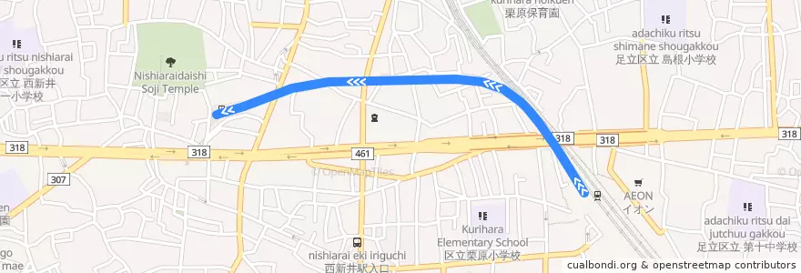 Mapa del recorrido 東武鉄道大師線 de la línea  en Адати.