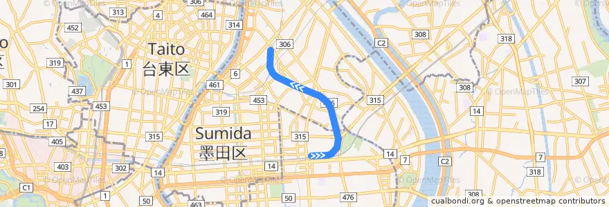 Mapa del recorrido 東武鉄道亀戸線 de la línea  en 도쿄도.