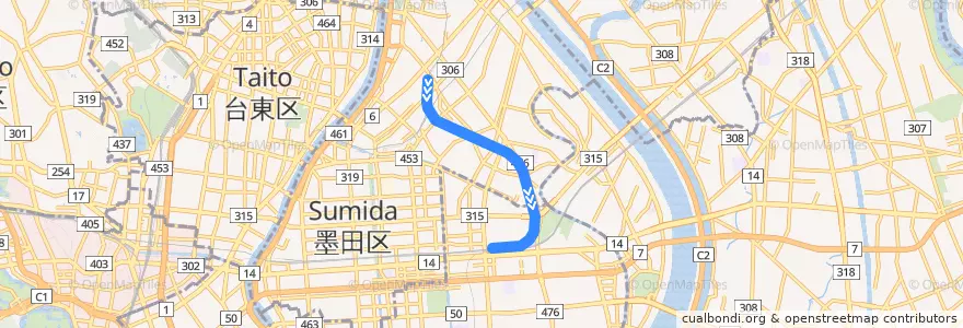 Mapa del recorrido 東武鉄道亀戸線 de la línea  en Tokyo.