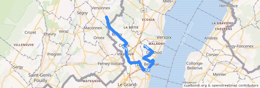 Mapa del recorrido Bus 52: Genthod-Le-Haut → Bois-Chatton de la línea  en Ginevra.
