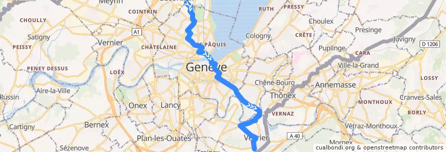 Mapa del recorrido Bus 8: OMS → Veyrier-Tournettes de la línea  en ژنو.
