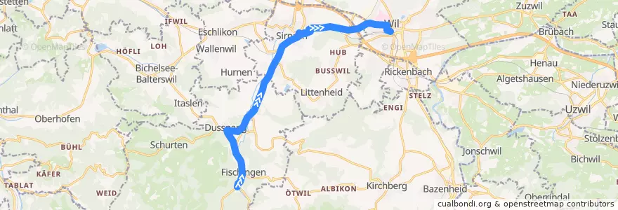 Mapa del recorrido Bus 734: Fischingen, Kloster => Wil, Bahnhof de la línea  en Bezirk Münchwilen.