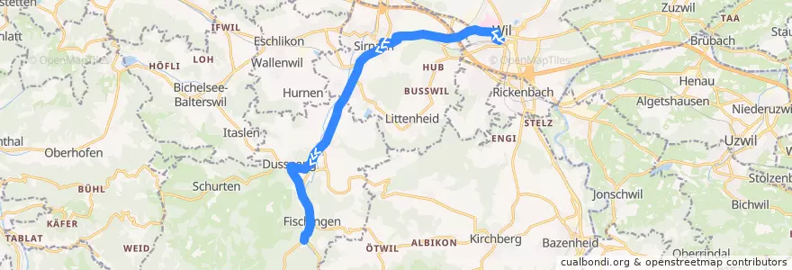 Mapa del recorrido Bus 734: Wil, Bahnhof => Fischingen, Kloster de la línea  en Bezirk Münchwilen.