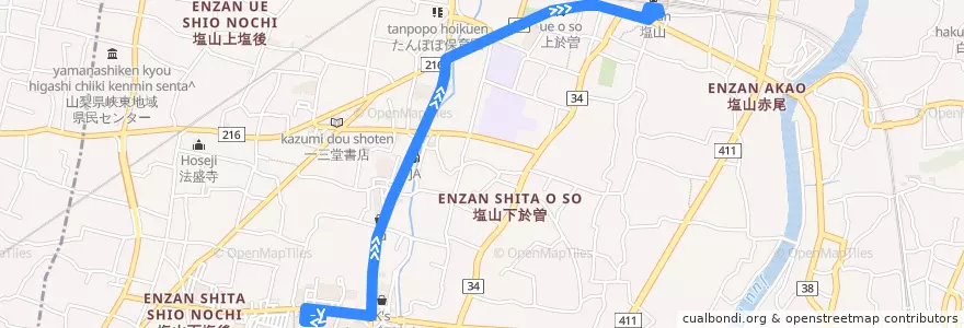 Mapa del recorrido 塩山駅～塩山市民病院線 de la línea  en 甲州市.