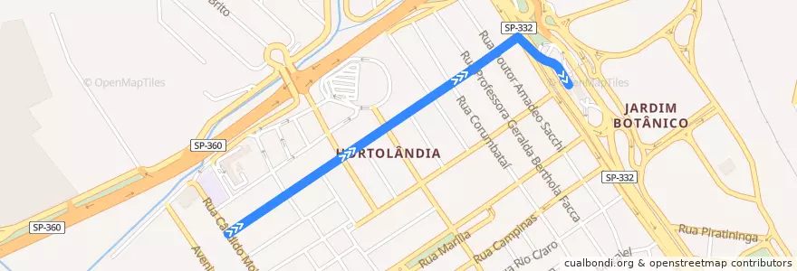 Mapa del recorrido TERMINAL CECAP – TERMINAL VILA ARENS via TERMINAL HORTOLÂNDIA de la línea  en Jundiaí.
