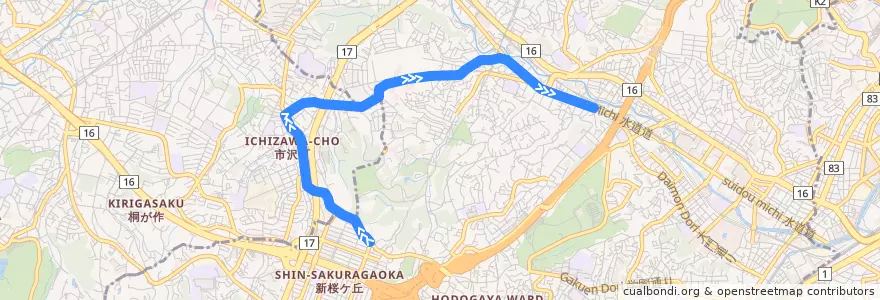 Mapa del recorrido 相鉄バス 浜19系統 新桜ヶ丘団地-和田町駅 de la línea  en 横浜市.