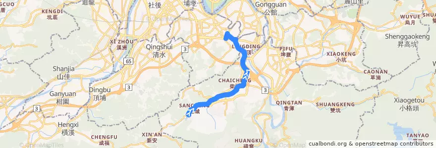 Mapa del recorrido 新北市 橘1 錦鏽-捷運景安站 (往程) de la línea  en Nuevo Taipéi.