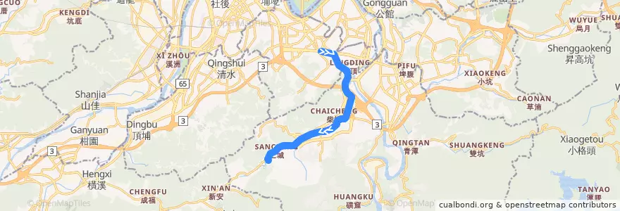 Mapa del recorrido 新北市 橘1 錦鏽-捷運景安站 (返程) de la línea  en Nouveau Taipei.
