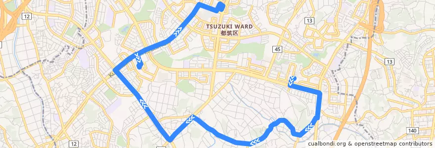 Mapa del recorrido 横浜市営バス　318系統 仲町台駅 => センター南駅 de la línea  en 都筑区.