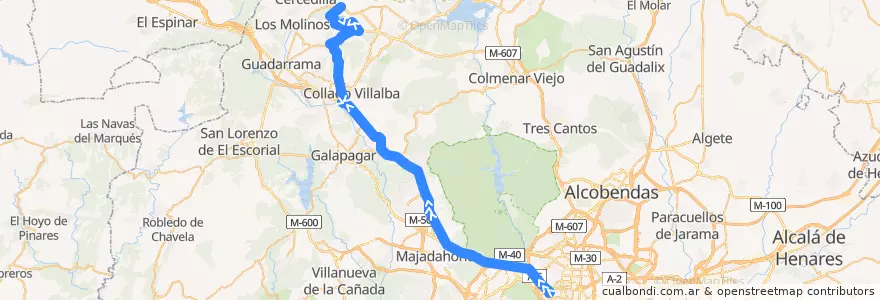 Mapa del recorrido Bus 691 N: Madrid (Moncloa) → Navacerrada de la línea  en Communauté de Madrid.