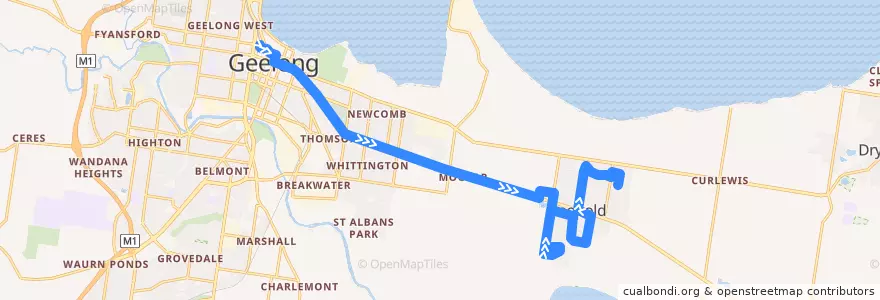 Mapa del recorrido Bus 32: Geelong Station => Leopold de la línea  en City of Greater Geelong.