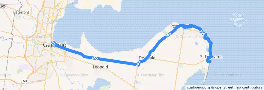 Mapa del recorrido Bus 60: Geelong Station => Portarlington => St Leonards de la línea  en City of Greater Geelong.