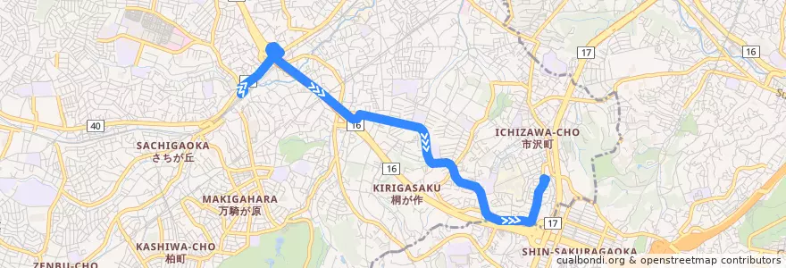 Mapa del recorrido 旭2 二俣川駅北口→左近山第6 de la línea  en 旭区.
