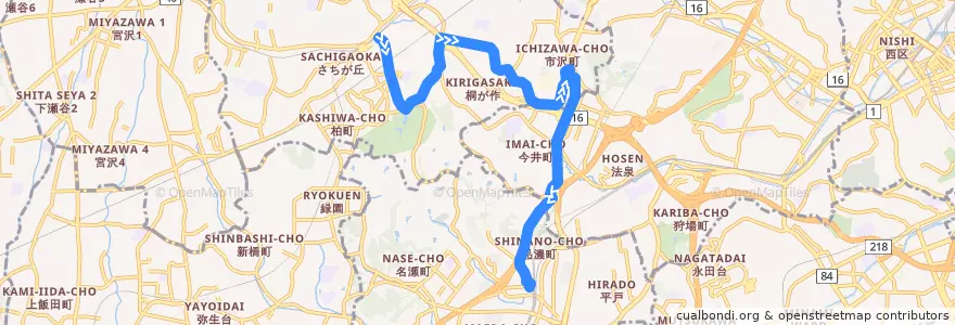 Mapa del recorrido 旭6　二俣川駅南口→東戸塚駅西口 de la línea  en Йокогама.